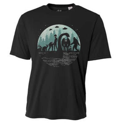 Bigfoot Loch Ness Monster With Mothman Aliens! Funny Cryptid Cooling Performance Crew T-Shirt