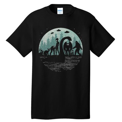 Bigfoot Loch Ness Monster With Mothman Aliens! Funny Cryptid Tall T-Shirt