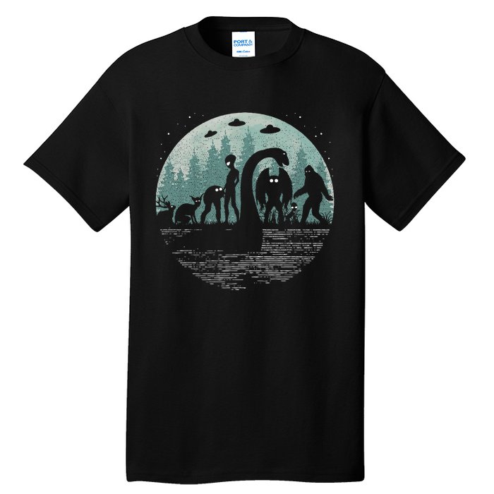 Bigfoot Loch Ness Monster With Mothman Aliens! Funny Cryptid Tall T-Shirt