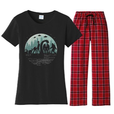 Bigfoot Loch Ness Monster With Mothman Aliens! Funny Cryptid Women's Flannel Pajama Set