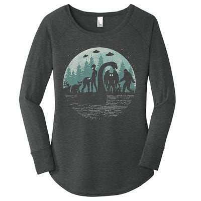 Bigfoot Loch Ness Monster With Mothman Aliens! Funny Cryptid Women's Perfect Tri Tunic Long Sleeve Shirt