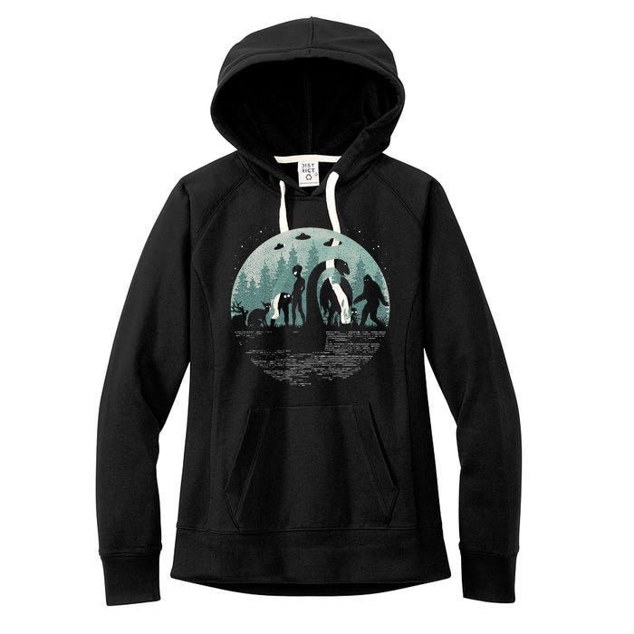 Bigfoot Loch Ness Monster With Mothman Aliens! Funny Cryptid Women's Fleece Hoodie