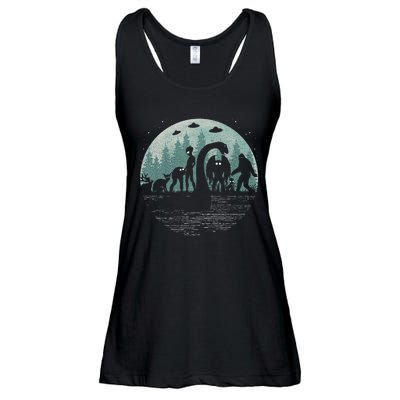 Bigfoot Loch Ness Monster With Mothman Aliens! Funny Cryptid Ladies Essential Flowy Tank