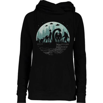 Bigfoot Loch Ness Monster With Mothman Aliens! Funny Cryptid Womens Funnel Neck Pullover Hood