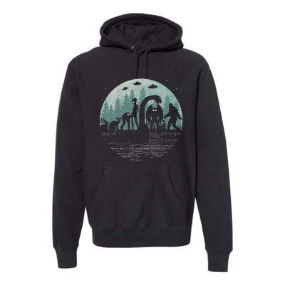 Bigfoot Loch Ness Monster With Mothman Aliens! Funny Cryptid Premium Hoodie