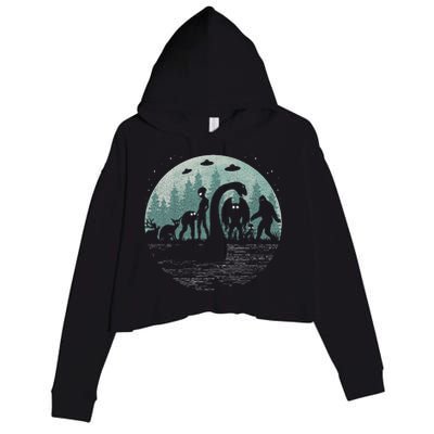 Bigfoot Loch Ness Monster With Mothman Aliens! Funny Cryptid Crop Fleece Hoodie