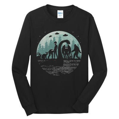 Bigfoot Loch Ness Monster With Mothman Aliens! Funny Cryptid Tall Long Sleeve T-Shirt