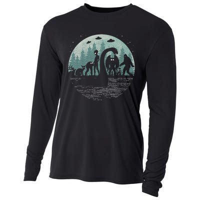 Bigfoot Loch Ness Monster With Mothman Aliens! Funny Cryptid Cooling Performance Long Sleeve Crew