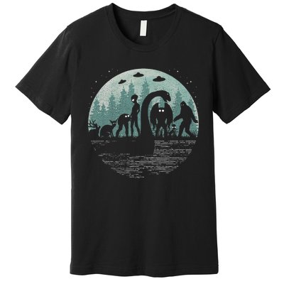 Bigfoot Loch Ness Monster With Mothman Aliens! Funny Cryptid Premium T-Shirt