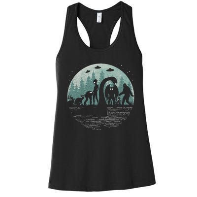 Bigfoot Loch Ness Monster With Mothman Aliens! Funny Cryptid Women's Racerback Tank