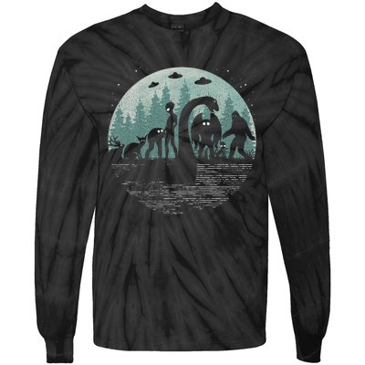 Bigfoot Loch Ness Monster With Mothman Aliens! Funny Cryptid Tie-Dye Long Sleeve Shirt