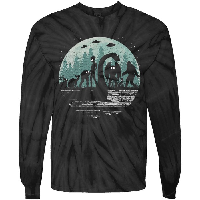 Bigfoot Loch Ness Monster With Mothman Aliens! Funny Cryptid Tie-Dye Long Sleeve Shirt