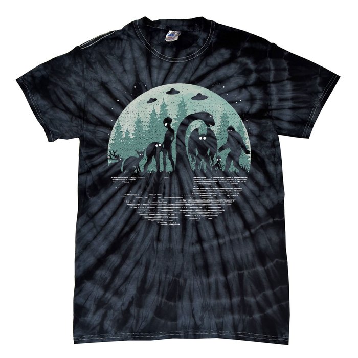 Bigfoot Loch Ness Monster With Mothman Aliens! Funny Cryptid Tie-Dye T-Shirt