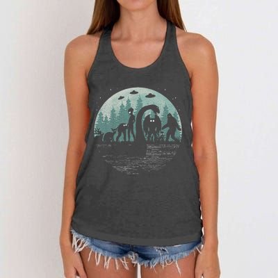 Bigfoot Loch Ness Monster With Mothman Aliens! Funny Cryptid Women's Knotted Racerback Tank