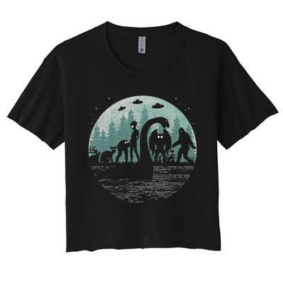 Bigfoot Loch Ness Monster With Mothman Aliens! Funny Cryptid Women's Crop Top Tee