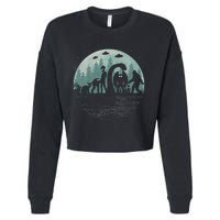 Bigfoot Loch Ness Monster With Mothman Aliens! Funny Cryptid Cropped Pullover Crew