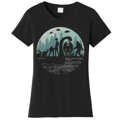 Bigfoot Loch Ness Monster With Mothman Aliens! Funny Cryptid Women's T-Shirt