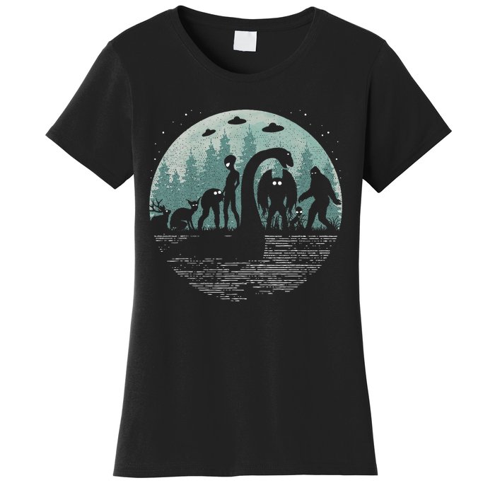 Bigfoot Loch Ness Monster With Mothman Aliens! Funny Cryptid Women's T-Shirt