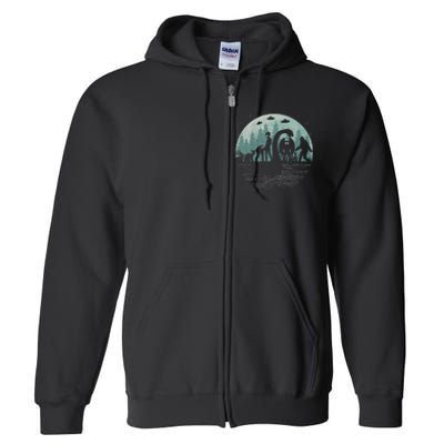 Bigfoot Loch Ness Monster With Mothman Aliens! Funny Cryptid Full Zip Hoodie