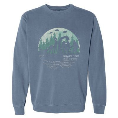 Bigfoot Loch Ness Monster With Mothman Aliens! Funny Cryptid Garment-Dyed Sweatshirt