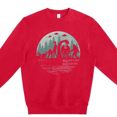 Bigfoot Loch Ness Monster With Mothman Aliens! Funny Cryptid Premium Crewneck Sweatshirt