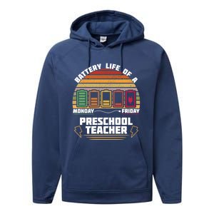 Battery Life Of A Preschool Teacher Funny Funny Gift Performance Fleece Hoodie