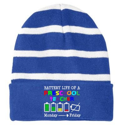 Battery Life Of A Preschool Teacher Gift Striped Beanie with Solid Band