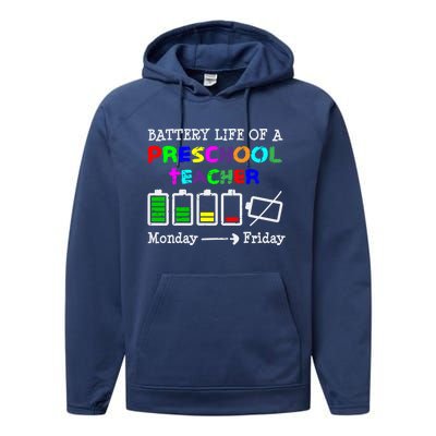 Battery Life Of A Preschool Teacher Gift Performance Fleece Hoodie