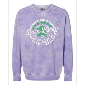 Born Lucky On St Patricks Day For Birthday Party Colorblast Crewneck Sweatshirt