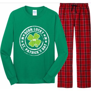 Born Lucky On Happy St Patrick's Day Birthday Bday  Wo Long Sleeve Pajama Set