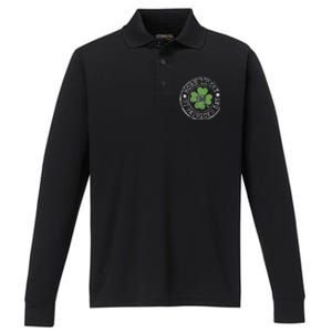 Born Lucky On St Patricks Day Irish Clovers Birthday Bday Performance Long Sleeve Polo