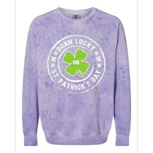 Born Lucky On St Patrick's Day Dabbing Leprechaun Birthday Colorblast Crewneck Sweatshirt