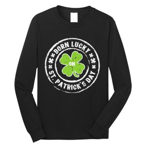 Born Lucky On St Patrick's Day Dabbing Leprechaun Birthday Long Sleeve Shirt