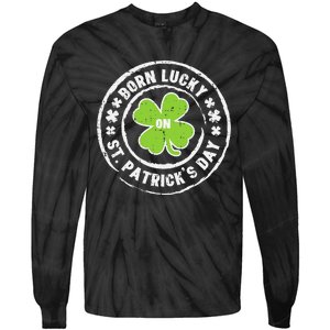 Born Lucky On St Patrick's Day Dabbing Leprechaun Birthday Tie-Dye Long Sleeve Shirt