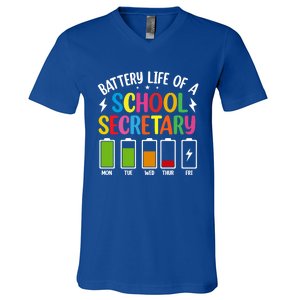 Battery Life Of A School Secretary Staff Teacher Principles Funny Gift V-Neck T-Shirt