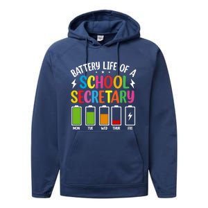 Battery Life Of A School Secretary Staff Teacher Principles Funny Gift Performance Fleece Hoodie