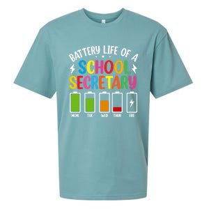 Battery Life Of A School Secretary Staff Teacher Principles Funny Gift Sueded Cloud Jersey T-Shirt