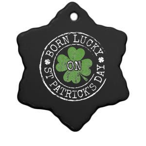 Born Lucky On irish Clovers Birthday St Patricks Day Ceramic Star Ornament