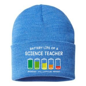 Battery Life Of A Science Teacher Professional Cool Gift Sustainable Knit Beanie