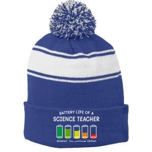 Battery Life Of A Science Teacher Professional Cool Gift Stripe Pom Pom Beanie