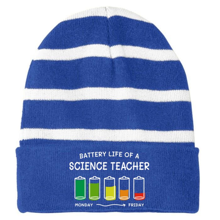 Battery Life Of A Science Teacher Professional Cool Gift Striped Beanie with Solid Band