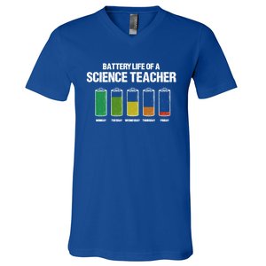 Battery Life Of A Science Teacher Pun Chemistry Teacher Joke Gift V-Neck T-Shirt