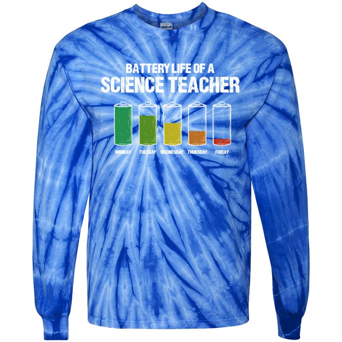 Battery Life Of A Science Teacher Pun Chemistry Teacher Joke Gift Tie-Dye Long Sleeve Shirt