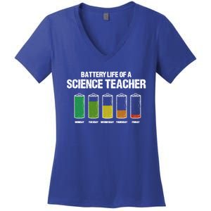 Battery Life Of A Science Teacher Pun Chemistry Teacher Joke Gift Women's V-Neck T-Shirt