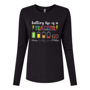 Battery Life Of A Teacher Back To School Energy Team Cute Gift Womens Cotton Relaxed Long Sleeve T-Shirt