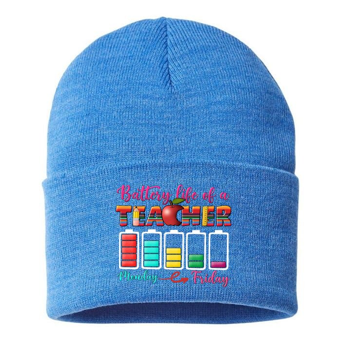 Battery Life Of A Teacher Back To School For Teacher Tee Gift Sustainable Knit Beanie