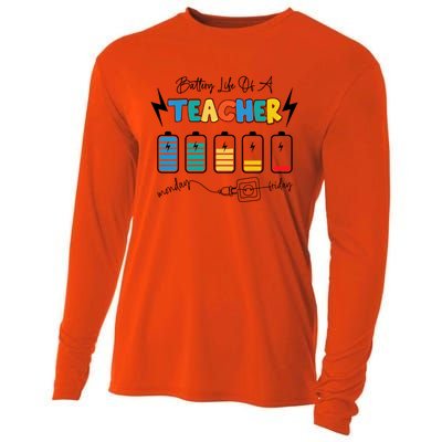 Battery Life Of A Teacher Back To School Teacher Life Gift Cooling Performance Long Sleeve Crew