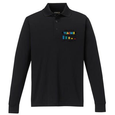 Battery Life Of A Teacher Back To School Teacher Life Gift Performance Long Sleeve Polo