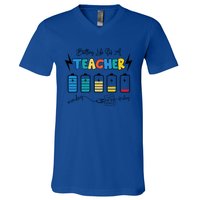 Battery Life Of A Teacher Back To School Teacher Life Gift V-Neck T-Shirt