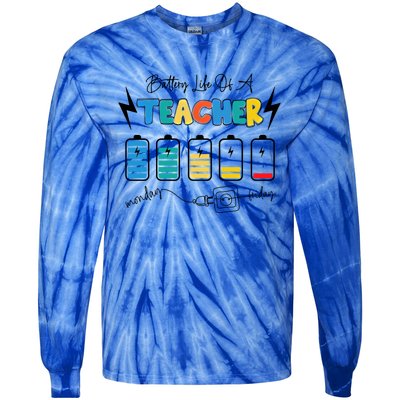 Battery Life Of A Teacher Back To School Teacher Life Gift Tie-Dye Long Sleeve Shirt